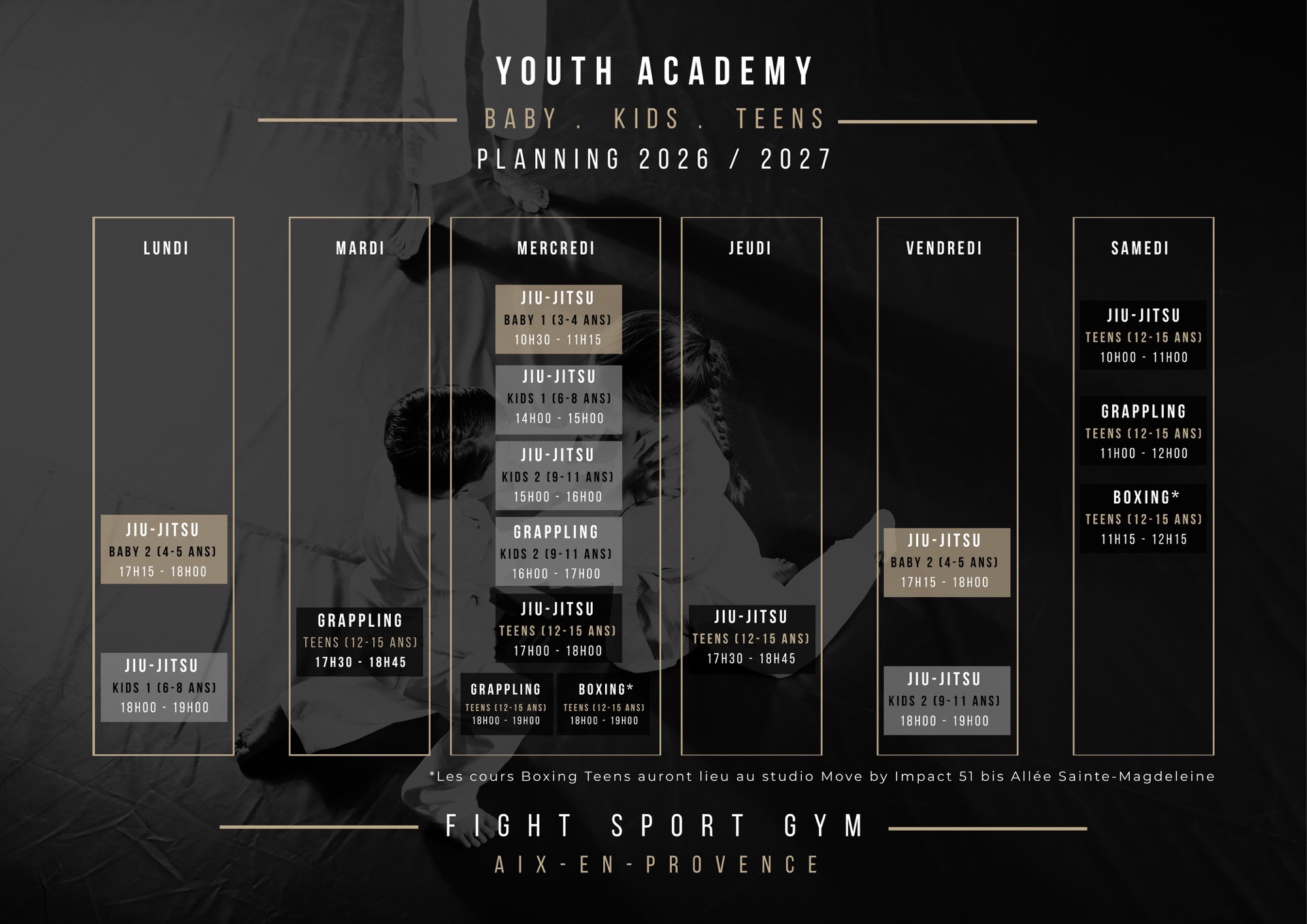 Planning des cours enfants & ados JJB — Impact Fight Aix-en-Provence