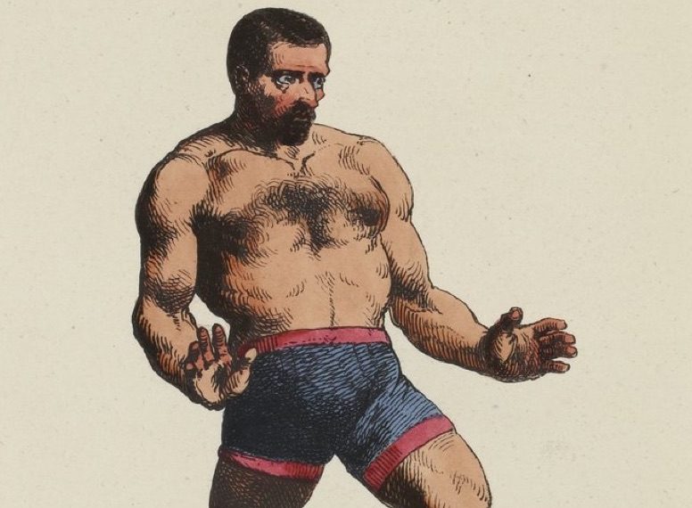Illustration de 1842 représentant un « Lutteur du Midi », athlète torse nu en posture de combat, publiée dans Les Français peints par eux-mêmes.